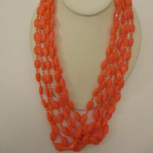 3 Strand Flapper Necklace Orange Multi Strand Necklace Faceted Plastic Beads - Picture 1 of 7